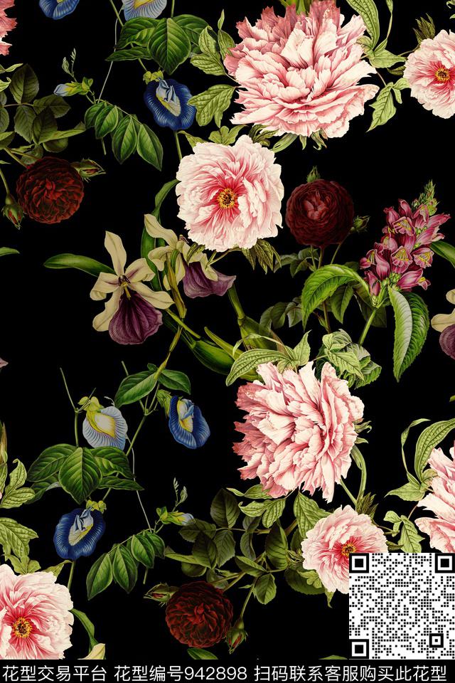 花卉复古大牌风数码印花华亿平台下载（图片编号: 942898） - 瓦栏（Walan）