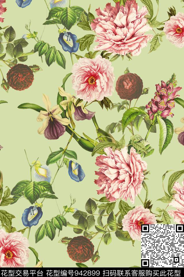 花卉复古大牌风数码印花华亿平台下载（图片编号: 942899） - 瓦栏（Walan）