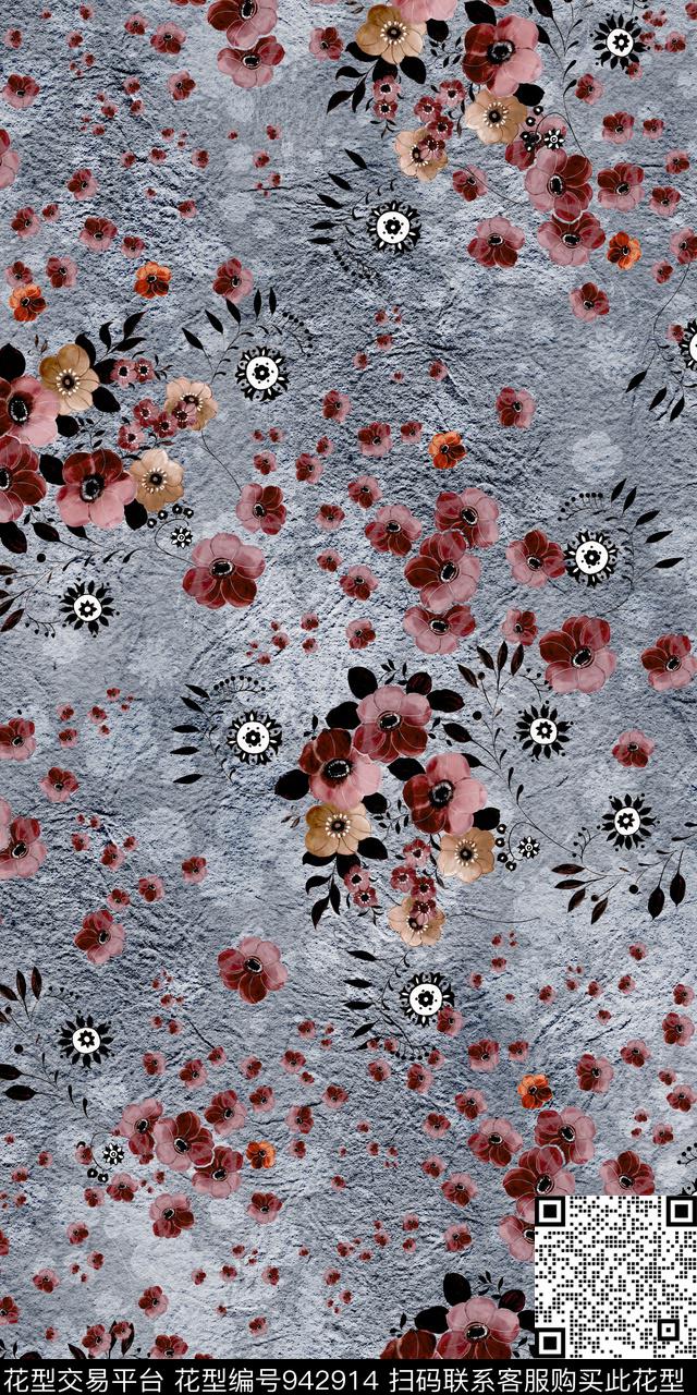 小碎花复古棉麻数码印花华亿平台下载（图片编号: 942914） - 瓦栏（Walan）