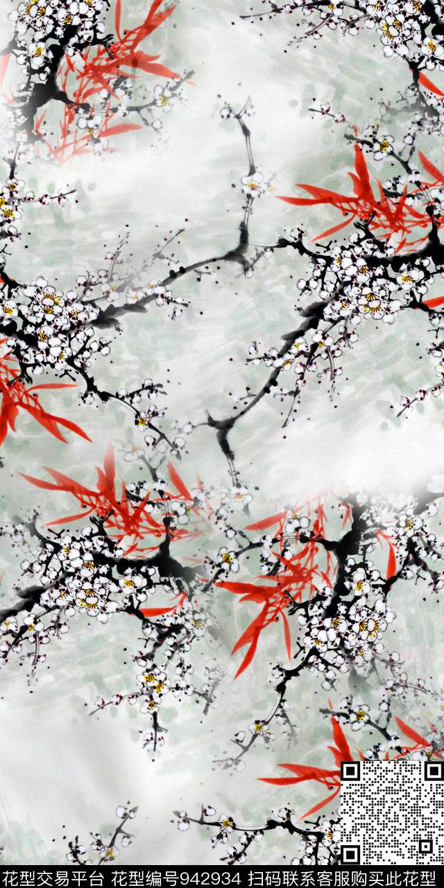 数码华亿平台水墨风抽象手绘数码印花华亿平台下载（图片编号: 942934） - 瓦栏（Walan）