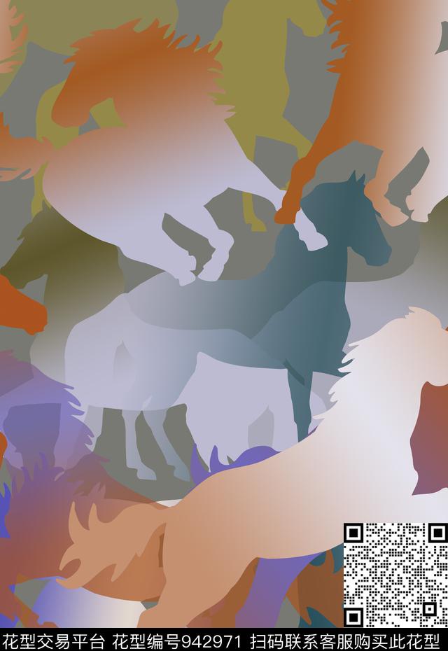 渐变男装休闲花卉骏马奔腾数码印花华亿平台下载（图片编号: 942971） - 瓦栏（Walan）