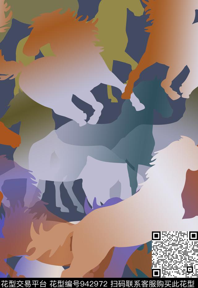 渐变男装休闲花卉骏马奔腾数码印花华亿平台下载（图片编号: 942972） - 瓦栏（Walan）
