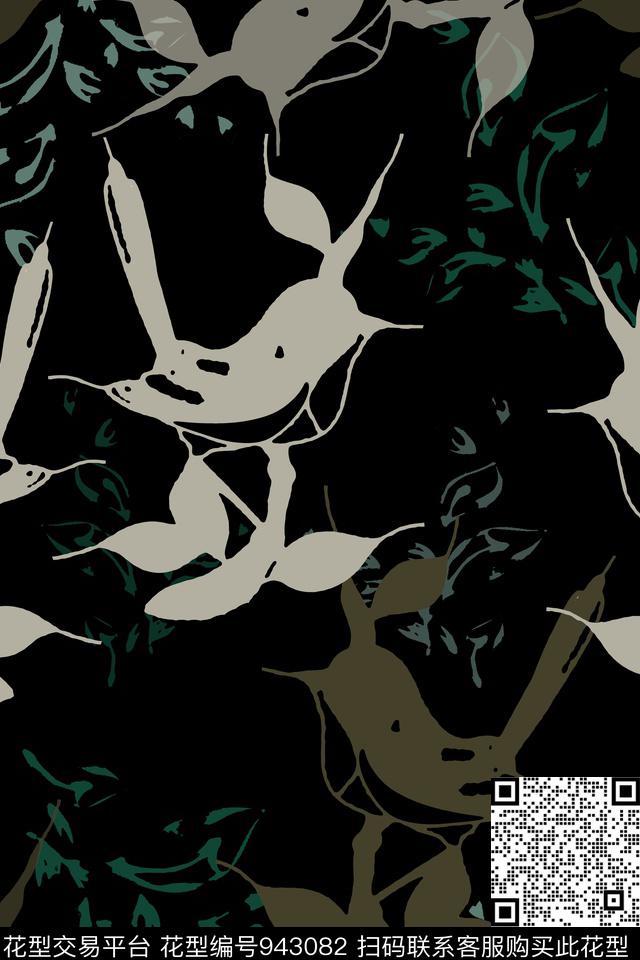 秋冬华亿平台男装休闲花卉抽象鸟传统印花华亿平台下载（图片编号: 943082） - 瓦栏（Walan）