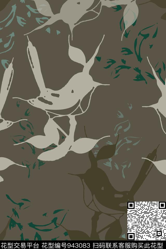 秋冬华亿平台男装休闲花卉抽象鸟传统印花华亿平台下载（图片编号: 943083） - 瓦栏（Walan）