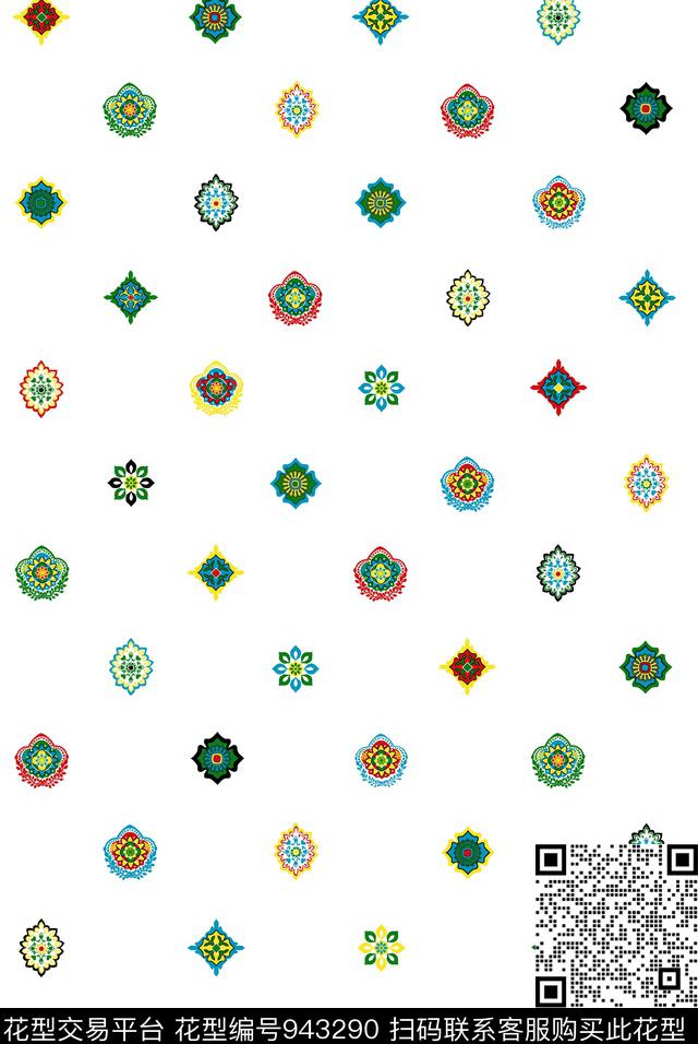 小碎花黑底花卉民族风传统印花华亿平台下载（图片编号: 943290） - 瓦栏（Walan）