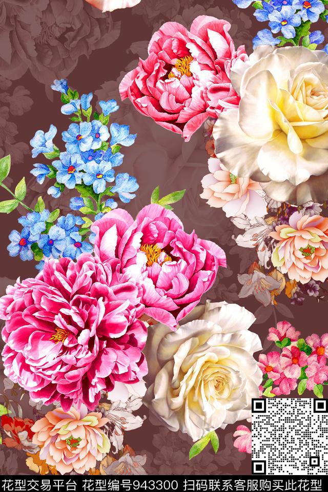 牡丹花卉大牌风数码印花华亿平台下载（图片编号: 943300） - 瓦栏（Walan）