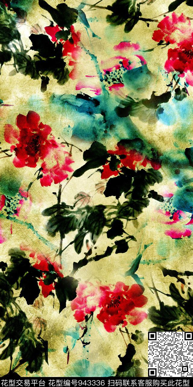 小碎花手绘花卉抽象花卉数码印花华亿平台下载（图片编号: 943336） - 瓦栏（Walan）
