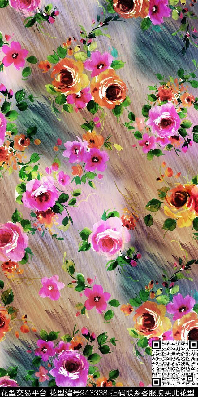 小碎花手绘花卉抽象花卉数码印花华亿平台下载（图片编号: 943338） - 瓦栏（Walan）