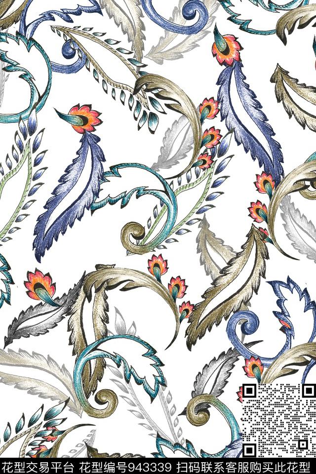 民族风趣味花卉数码印花华亿平台下载（图片编号: 943339） - 瓦栏（Walan）