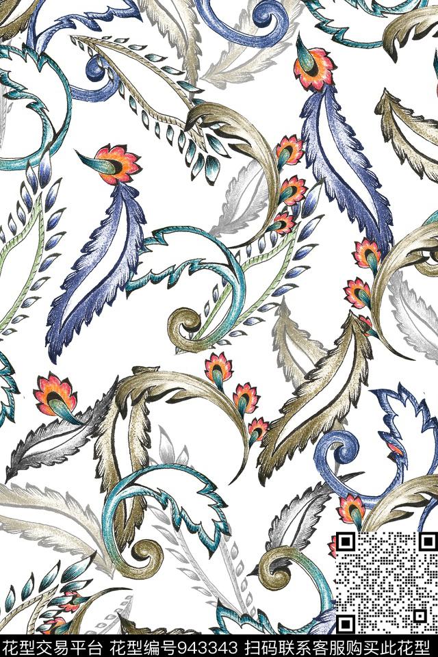 民族风趣味花卉数码印花华亿平台下载（图片编号: 943343） - 瓦栏（Walan）