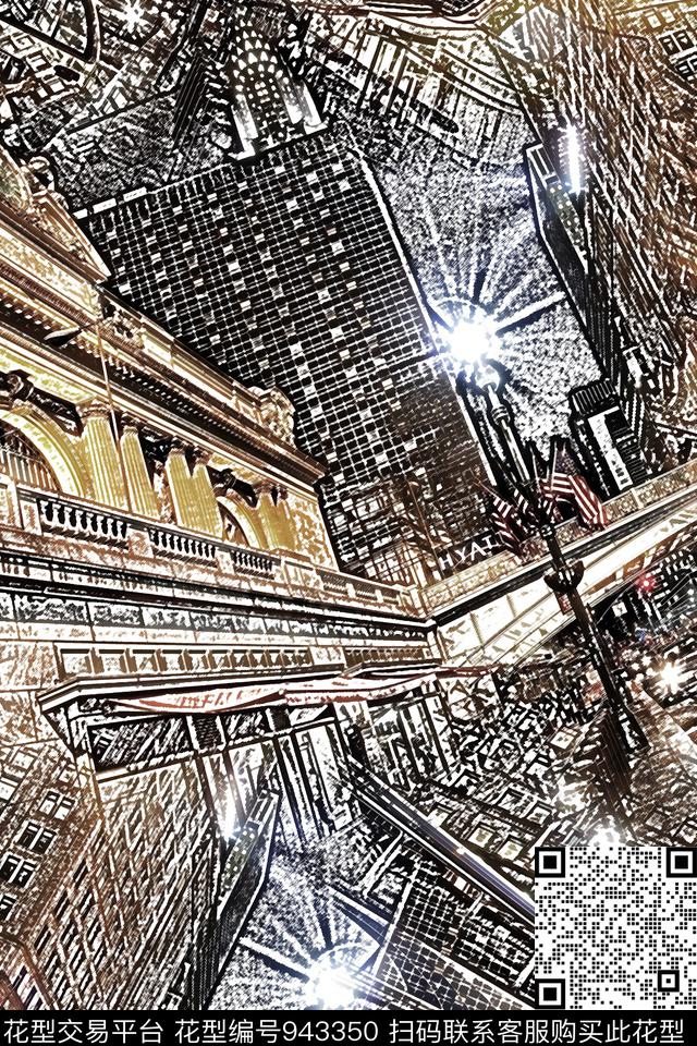 抽象男装建筑数码印花华亿平台下载（图片编号: 943350） - 瓦栏（Walan）