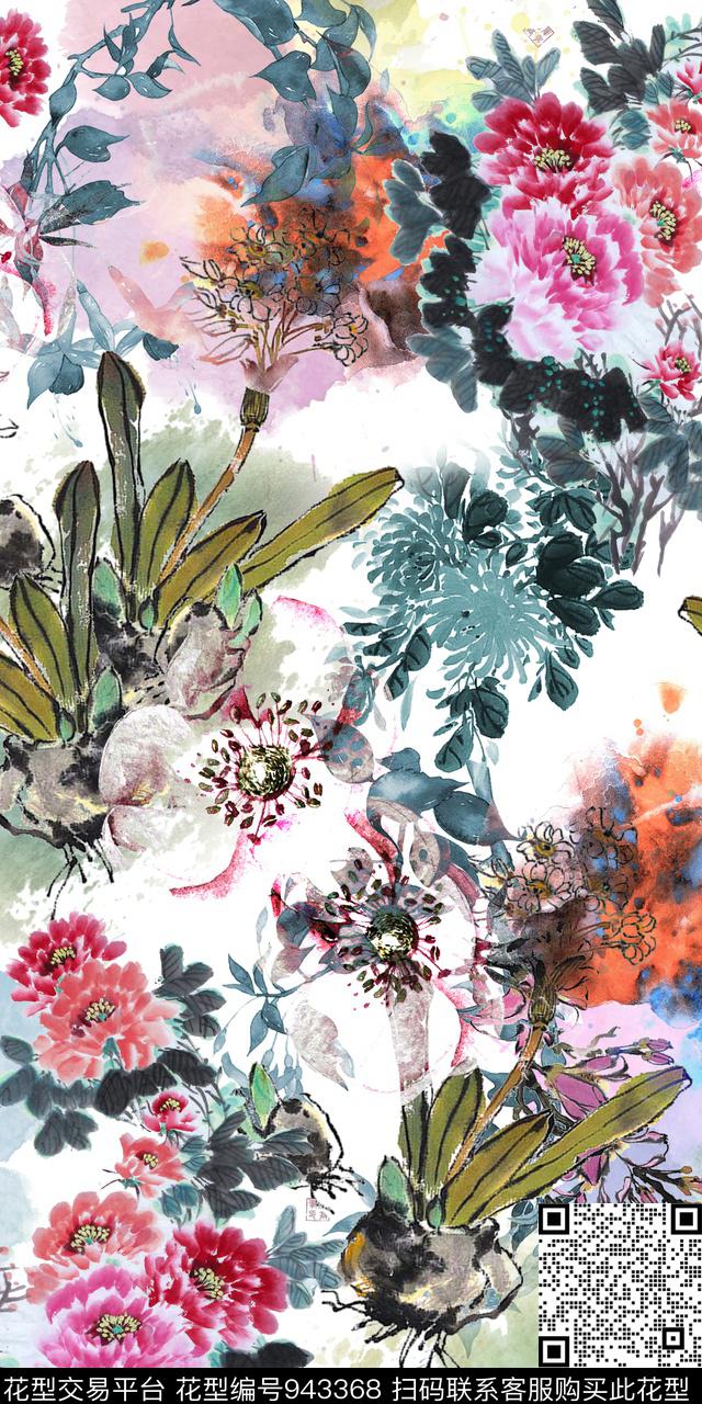小碎花手绘花卉抽象花卉数码印花华亿平台下载（图片编号: 943368） - 瓦栏（Walan）