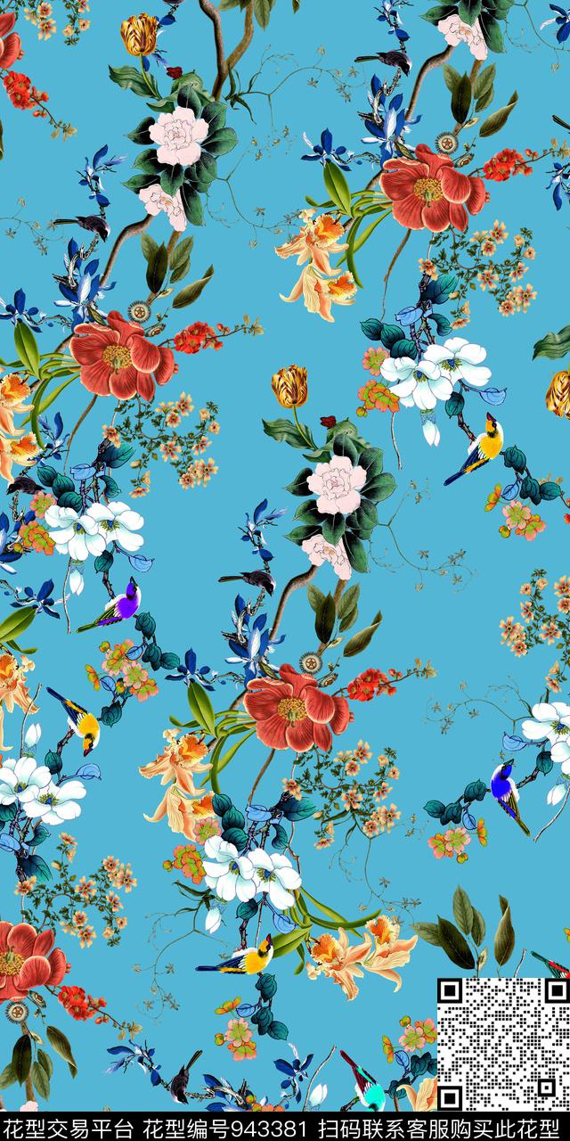 素雅数码华亿平台手绘花卉数码印花华亿平台下载（图片编号: 943381） - 瓦栏（Walan）