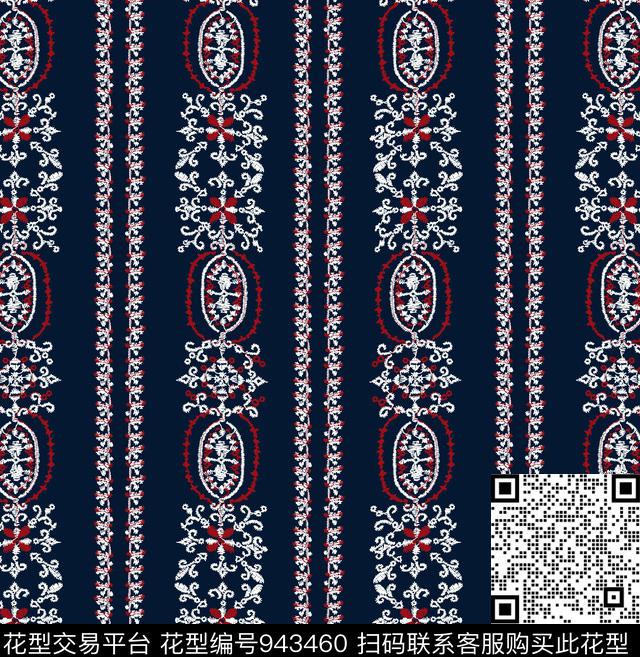 民族风线条花卉秋冬华亿平台数码印花华亿平台下载（图片编号: 943460） - 瓦栏（Walan）