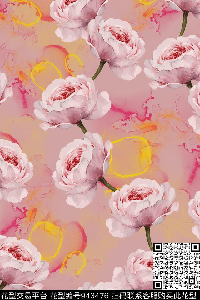 淑女水彩花卉花卉数码印花华亿平台下载（图片编号: 943476） - 瓦栏（Walan）