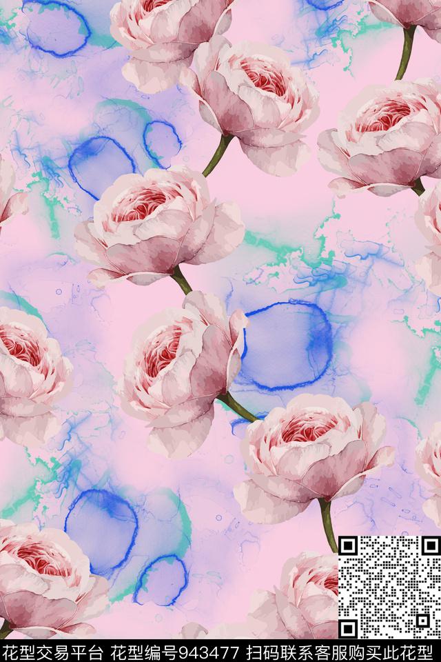 淑女水彩花卉花卉数码印花华亿平台下载（图片编号: 943477） - 瓦栏（Walan）