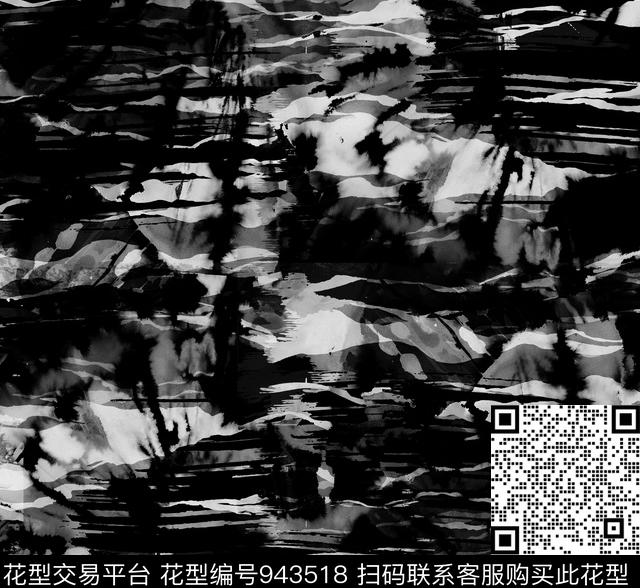 抽象花卉肌理男装黑白灰数码印花华亿平台下载（图片编号: 943518） - 瓦栏（Walan）