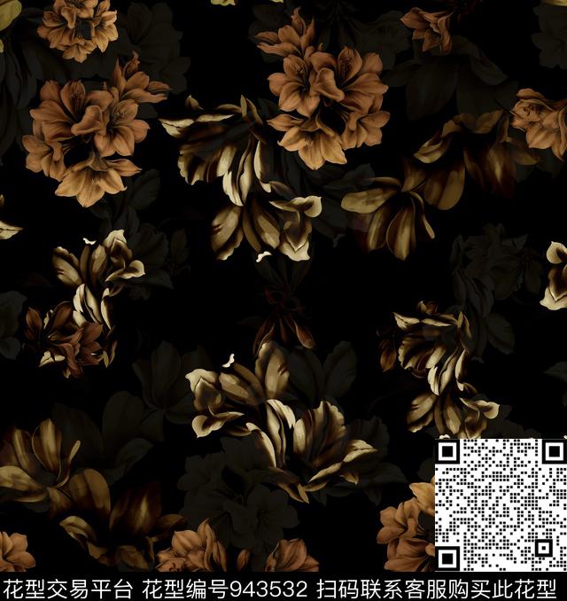 男装花卉暗色风格T桖卫衣数码印花华亿平台下载（图片编号: 943532） - 瓦栏（Walan）