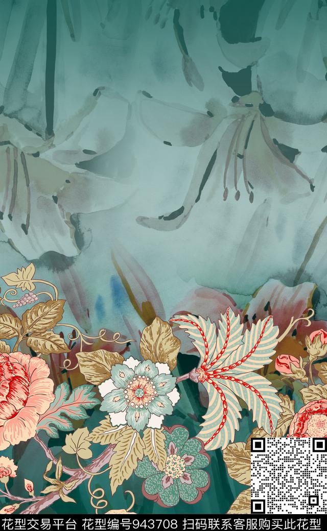 民族风朦胧花卉中国风数码印花华亿平台下载（图片编号: 943708） - 瓦栏（Walan）