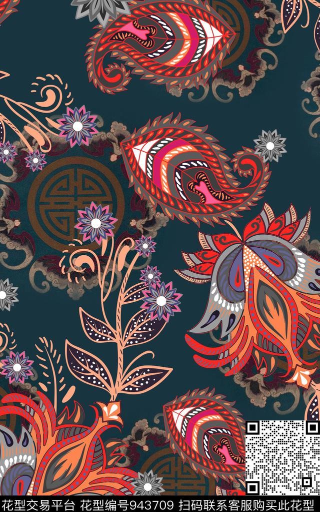民族风中国风花卉数码印花华亿平台下载（图片编号: 943709） - 瓦栏（Walan）