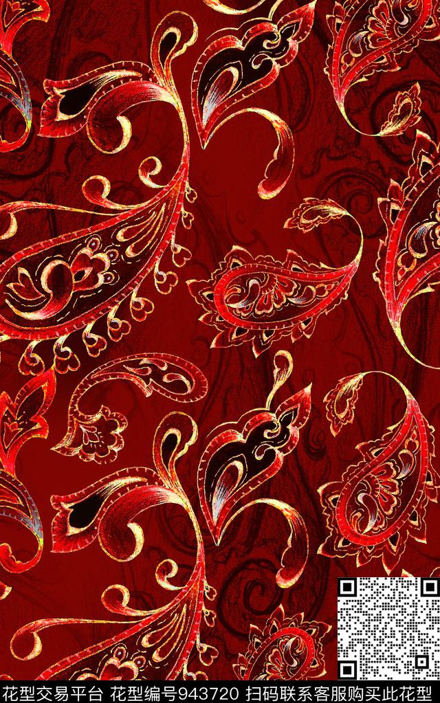 民族风朦胧花卉佩斯利数码印花华亿平台下载（图片编号: 943720） - 瓦栏（Walan）
