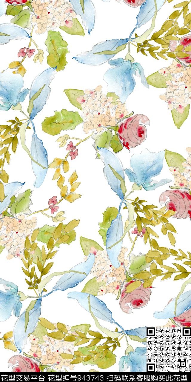 小碎花手绘花卉花卉数码印花华亿平台下载（图片编号: 943743） - 瓦栏（Walan）