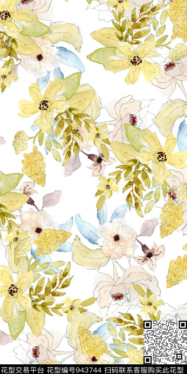 小碎花手绘花卉花卉数码印花华亿平台下载（图片编号: 943744） - 瓦栏（Walan）