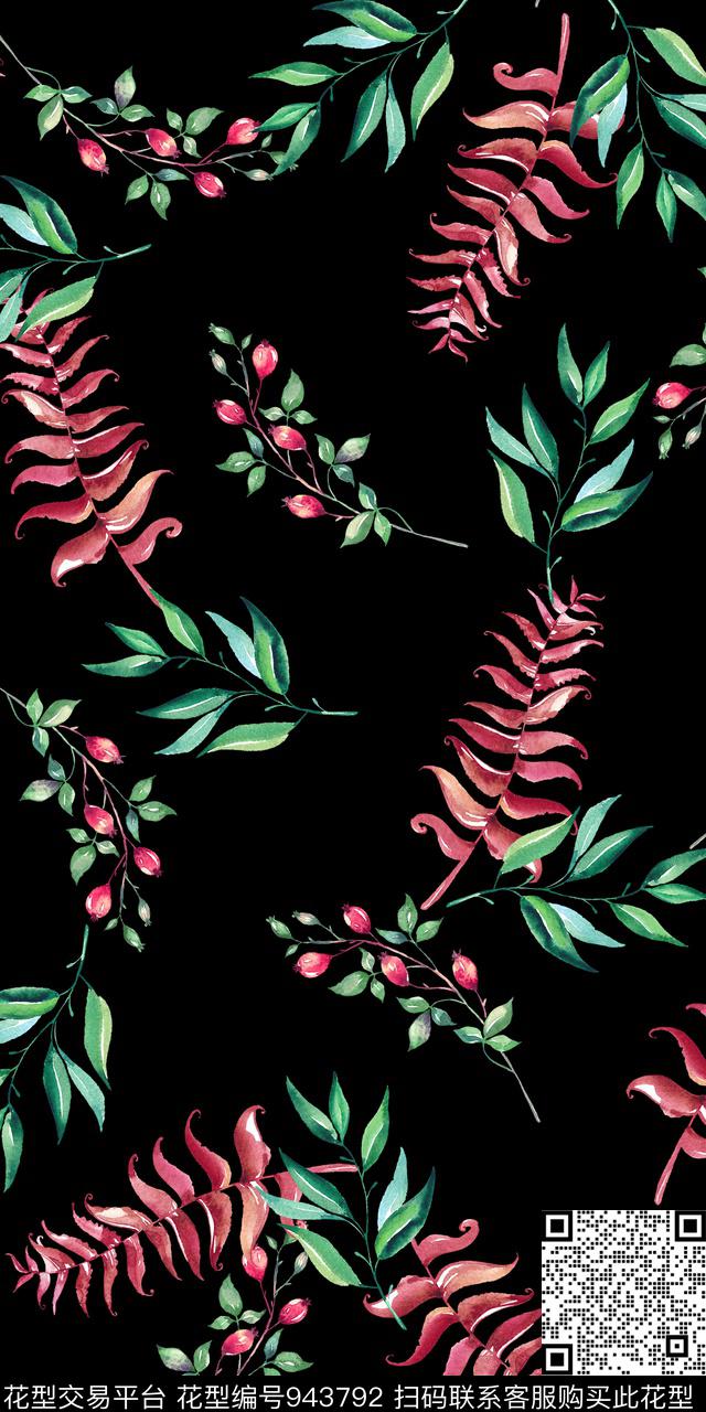 小碎花黑底花卉手绘花卉数码印花华亿平台下载（图片编号: 943792） - 瓦栏（Walan）