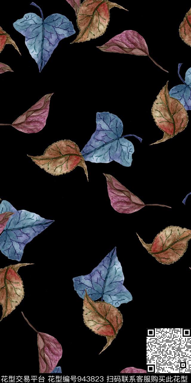 小碎花黑底花卉手绘花卉数码印花华亿平台下载（图片编号: 943823） - 瓦栏（Walan）