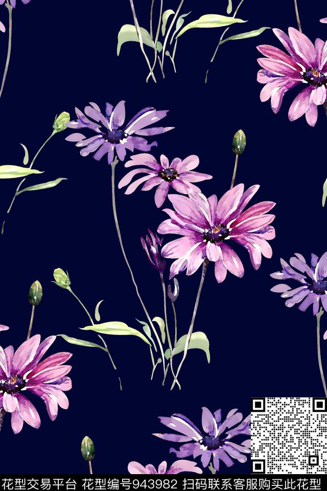 水彩花卉花卉女装数码印花华亿平台下载（图片编号: 943982） - 瓦栏（Walan）