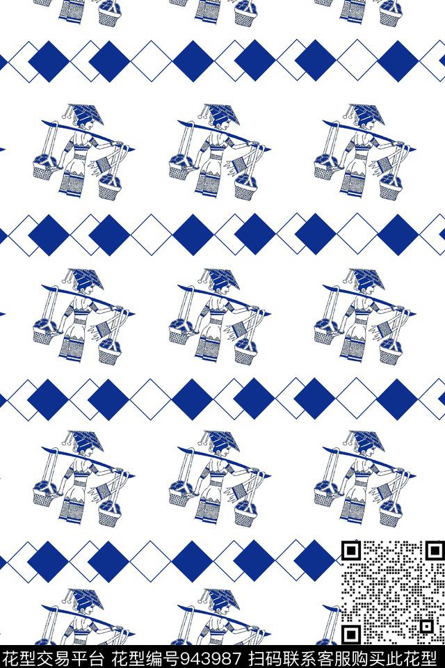 格子少女边框数码印花华亿平台下载（图片编号: 943987） - 瓦栏（Walan）