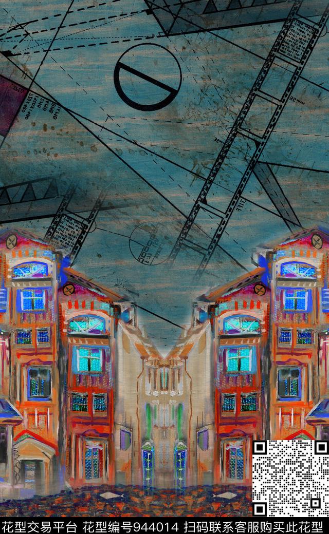 民族风建筑几何数码印花华亿平台下载（图片编号: 944014） - 瓦栏（Walan）