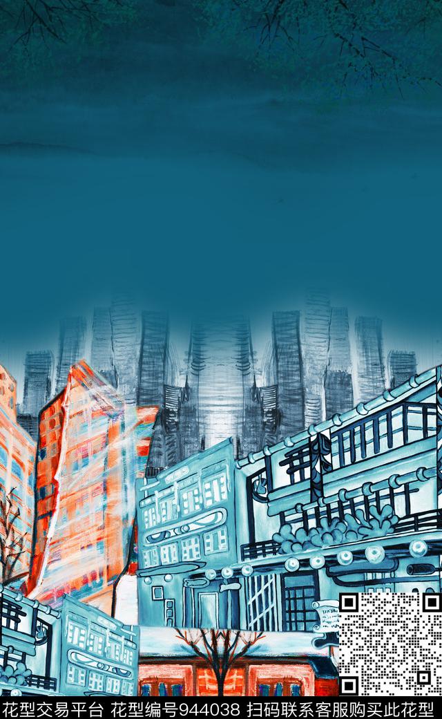 民族风建筑几何数码印花华亿平台下载（图片编号: 944038） - 瓦栏（Walan）