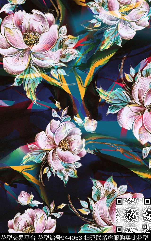 条纹肌理花卉数码印花华亿平台下载（图片编号: 944053） - 瓦栏（Walan）