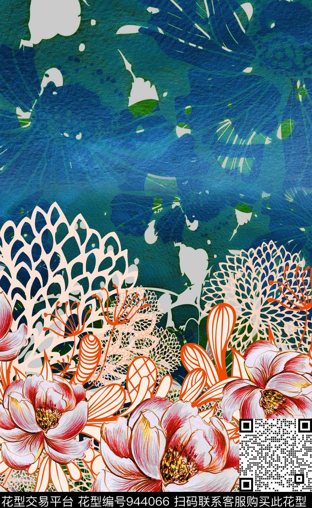 定位花花卉笔触数码印花华亿平台下载（图片编号: 944066） - 瓦栏（Walan）