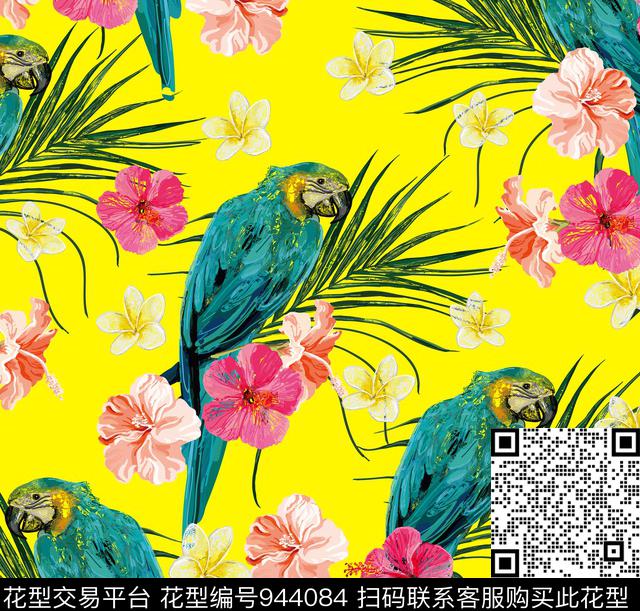 花卉鹦鹉坯布数码印花华亿平台下载（图片编号: 944084） - 瓦栏（Walan）