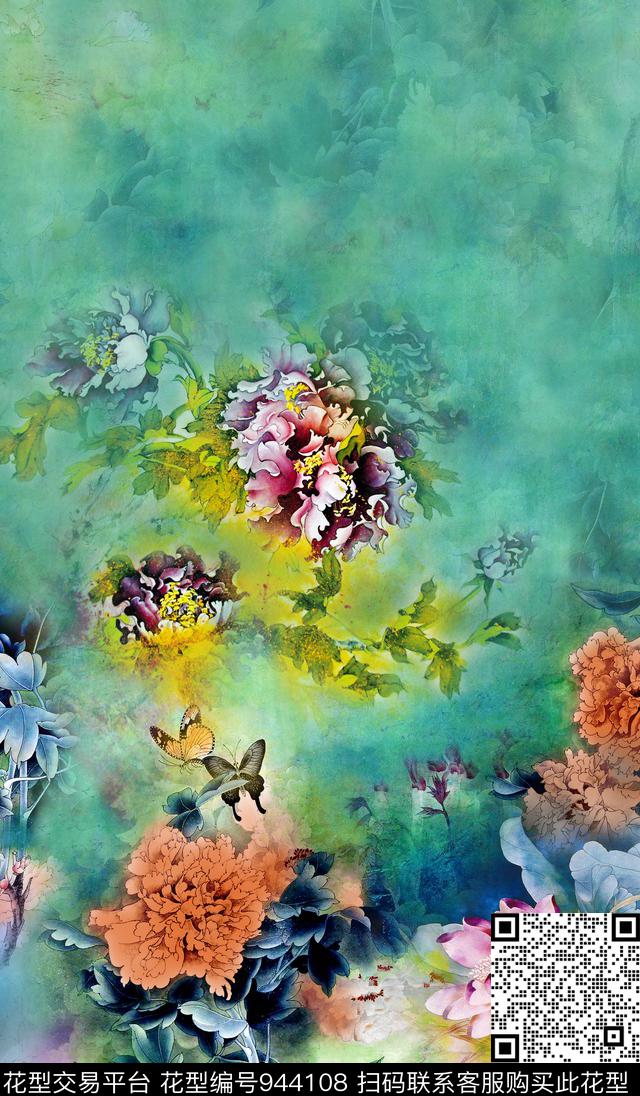 肌理花卉中国风数码印花华亿平台下载（图片编号: 944108） - 瓦栏（Walan）