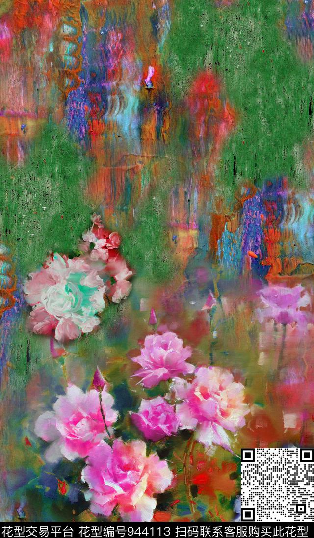 肌理花卉油画华亿平台数码印花华亿平台下载（图片编号: 944113） - 瓦栏（Walan）