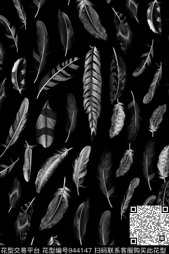 羽毛男装花卉数码印花华亿平台下载（图片编号: 944147） - 瓦栏（Walan）