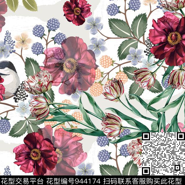 花卉配饰小方巾数码印花华亿平台下载（图片编号: 944174） - 瓦栏（Walan）