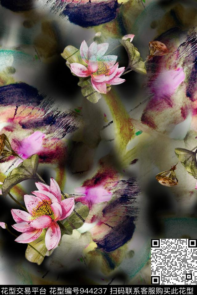 肌理抽象男装荷花数码印花华亿平台下载（图片编号: 944237） - 瓦栏（Walan）