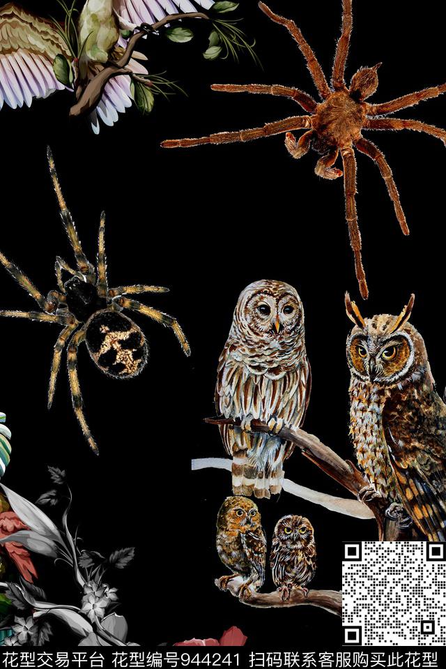 动物花卉花鸟黑白艺术数码印花华亿平台下载（图片编号: 944241） - 瓦栏（Walan）