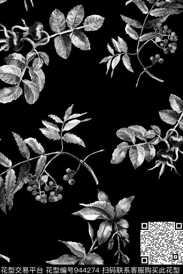 黑白华亿平台艺术热带华亿平台数码印花华亿平台下载（图片编号: 944274） - 瓦栏（Walan）