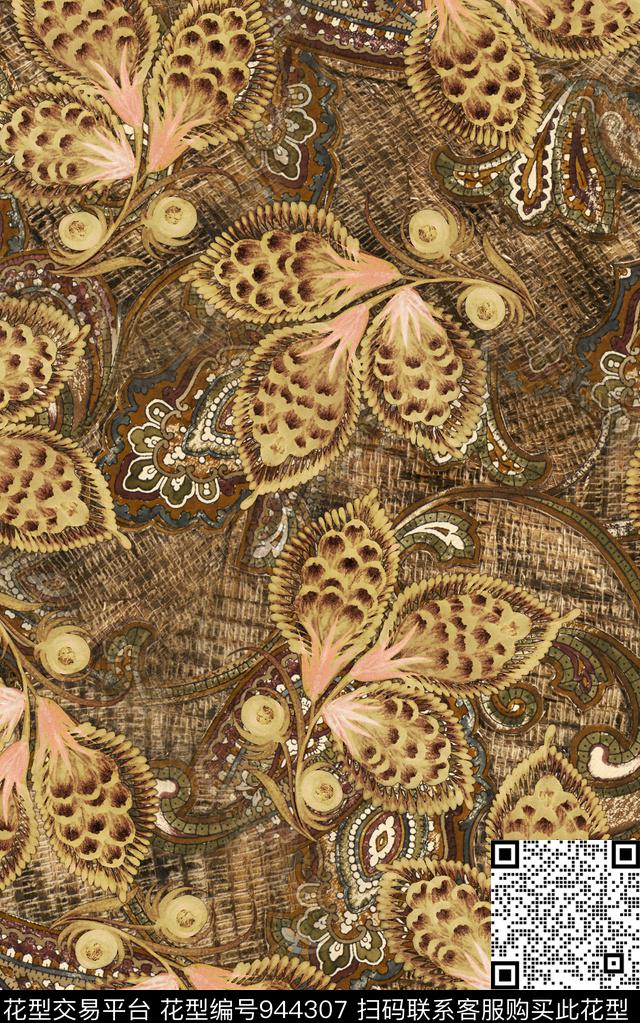 民族风抽象花卉数码印花华亿平台下载（图片编号: 944307） - 瓦栏（Walan）