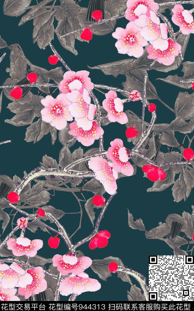 中国风水墨风花卉数码印花华亿平台下载（图片编号: 944313） - 瓦栏（Walan）