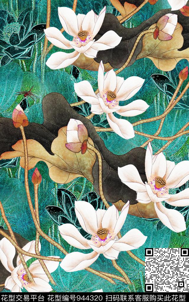 中国风水墨风花卉数码印花华亿平台下载（图片编号: 944320） - 瓦栏（Walan）