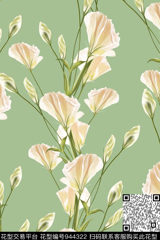 淑女花卉清爽底花卉数码印花华亿平台下载（图片编号: 944322） - 瓦栏（Walan）