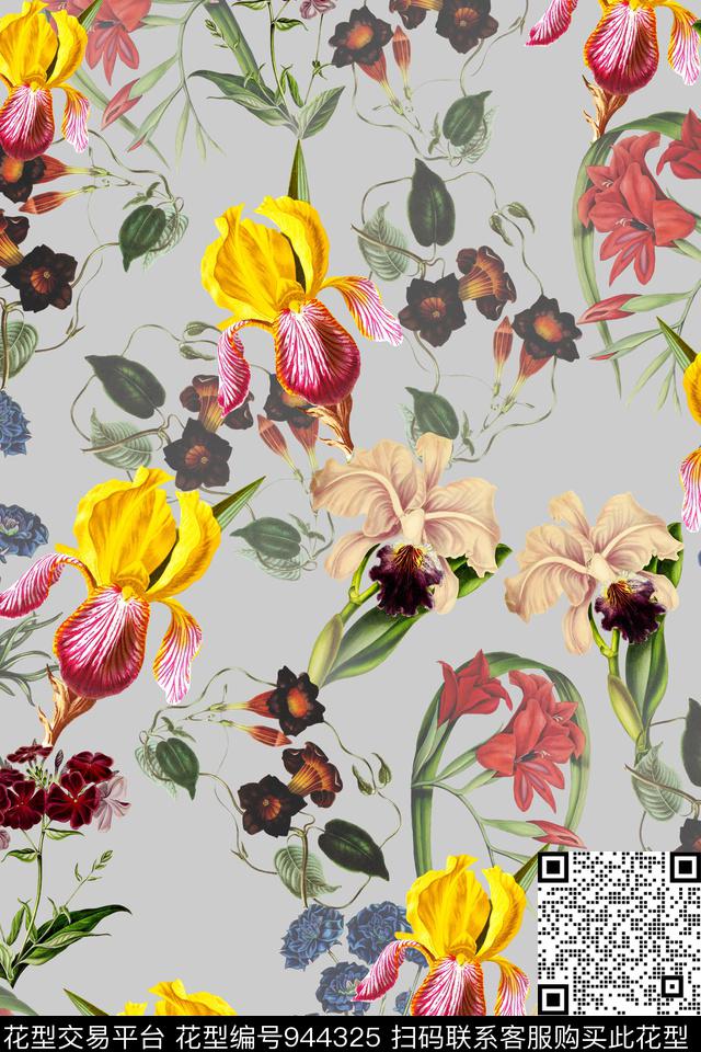 水彩花卉数码华亿平台复古数码印花华亿平台下载（图片编号: 944325） - 瓦栏（Walan）