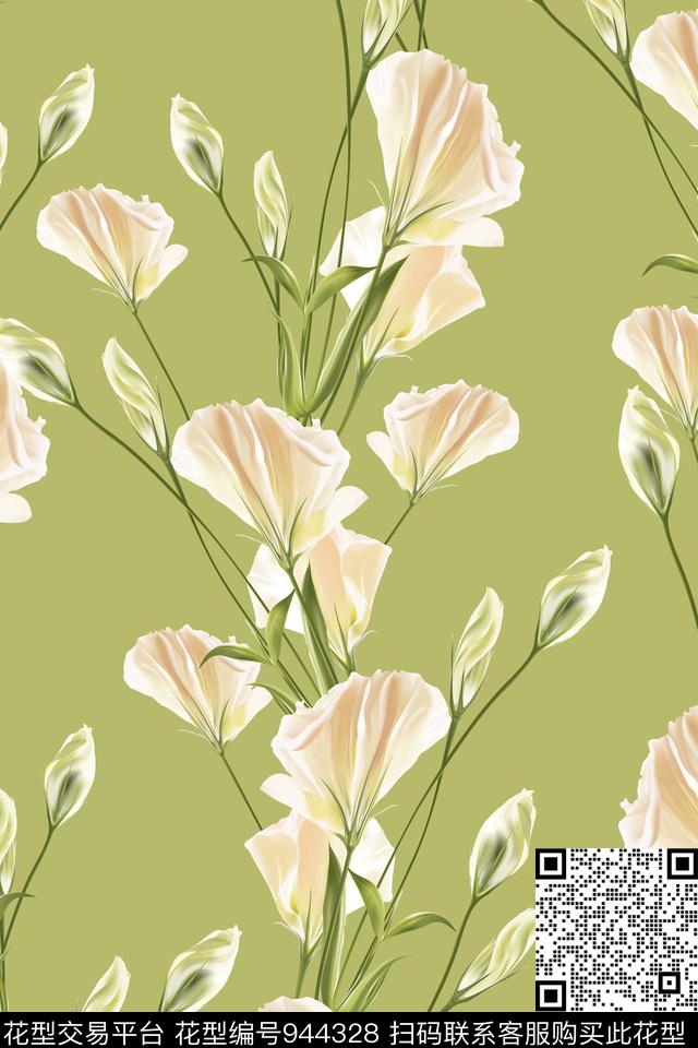 淑女花卉清爽底花卉数码印花华亿平台下载（图片编号: 944328） - 瓦栏（Walan）