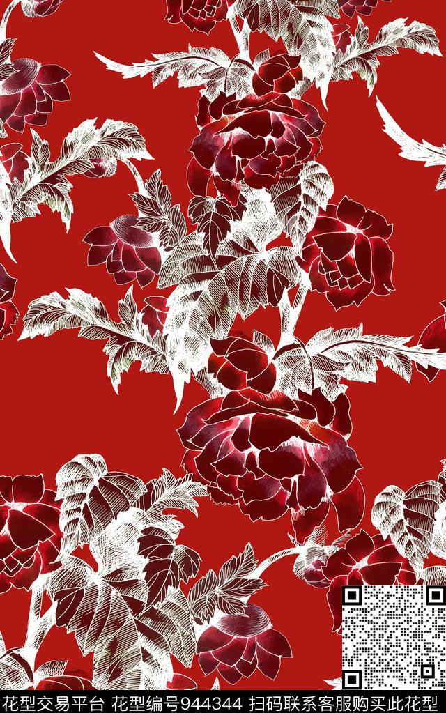 中国风数码华亿平台花卉数码印花华亿平台下载（图片编号: 944344） - 瓦栏（Walan）